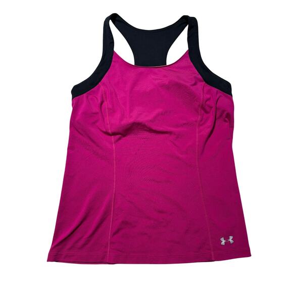 Under Armour Womens L Hot Pink & Black Racerback Athletic Tank Top - Picture 1 of 7